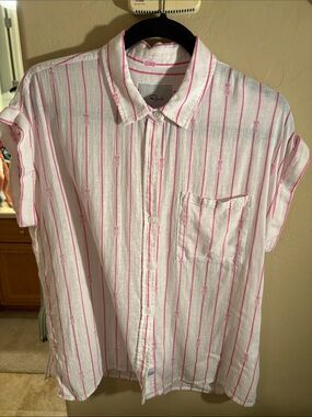 Rails women’s White Button-Down Shirt with Pink Stripes